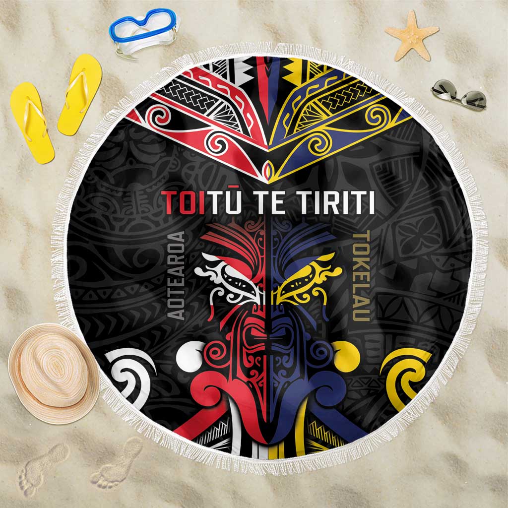 Tokelau And Aotearoa Beach Blanket Together For Te Tiriti O Waitangi LT05 One Size 150cm Black - Polynesian Pride