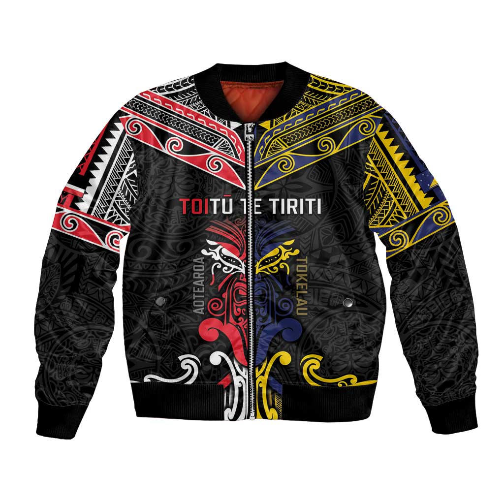 Tokelau And Aotearoa Bomber Jacket Together For Te Tiriti O Waitangi LT05 Unisex Black - Polynesian Pride