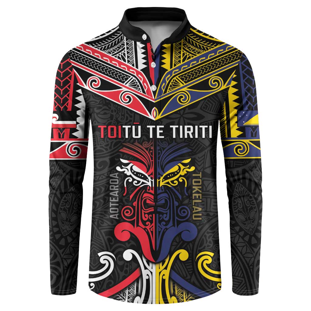 Tokelau And Aotearoa Button Sweatshirt Together For Te Tiriti O Waitangi LT05 Black - Polynesian Pride