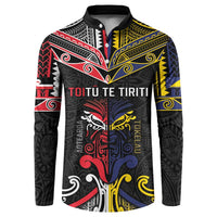 Tokelau And Aotearoa Button Sweatshirt Together For Te Tiriti O Waitangi LT05 Black - Polynesian Pride