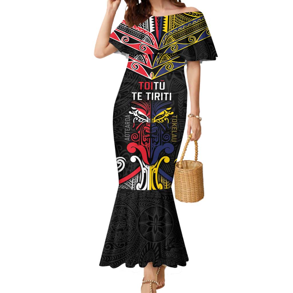 Tokelau And Aotearoa Mermaid Dress Together For Te Tiriti O Waitangi LT05 Women Black - Polynesian Pride