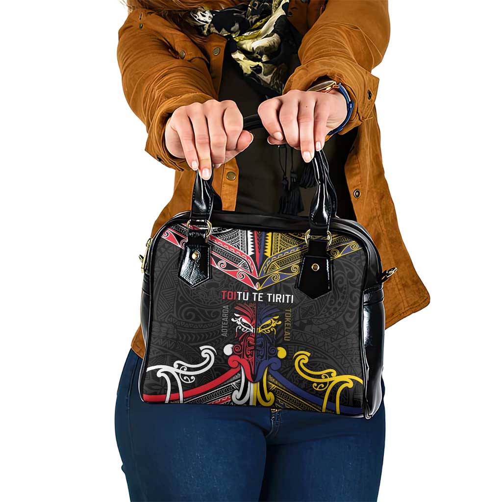 Tokelau And Aotearoa Shoulder Handbag Together For Te Tiriti O Waitangi LT05 One Size Black - Polynesian Pride