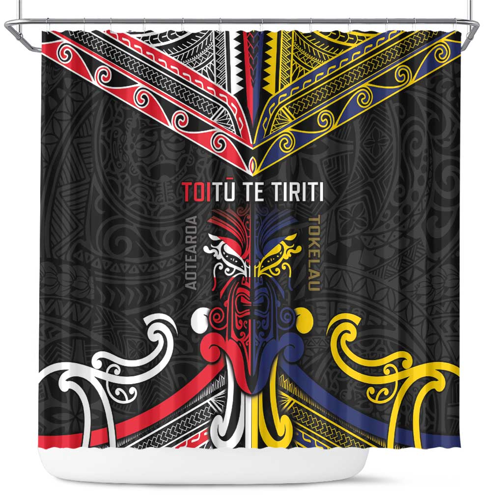 Tokelau And Aotearoa Shower Curtain Together For Te Tiriti O Waitangi LT05 Black - Polynesian Pride