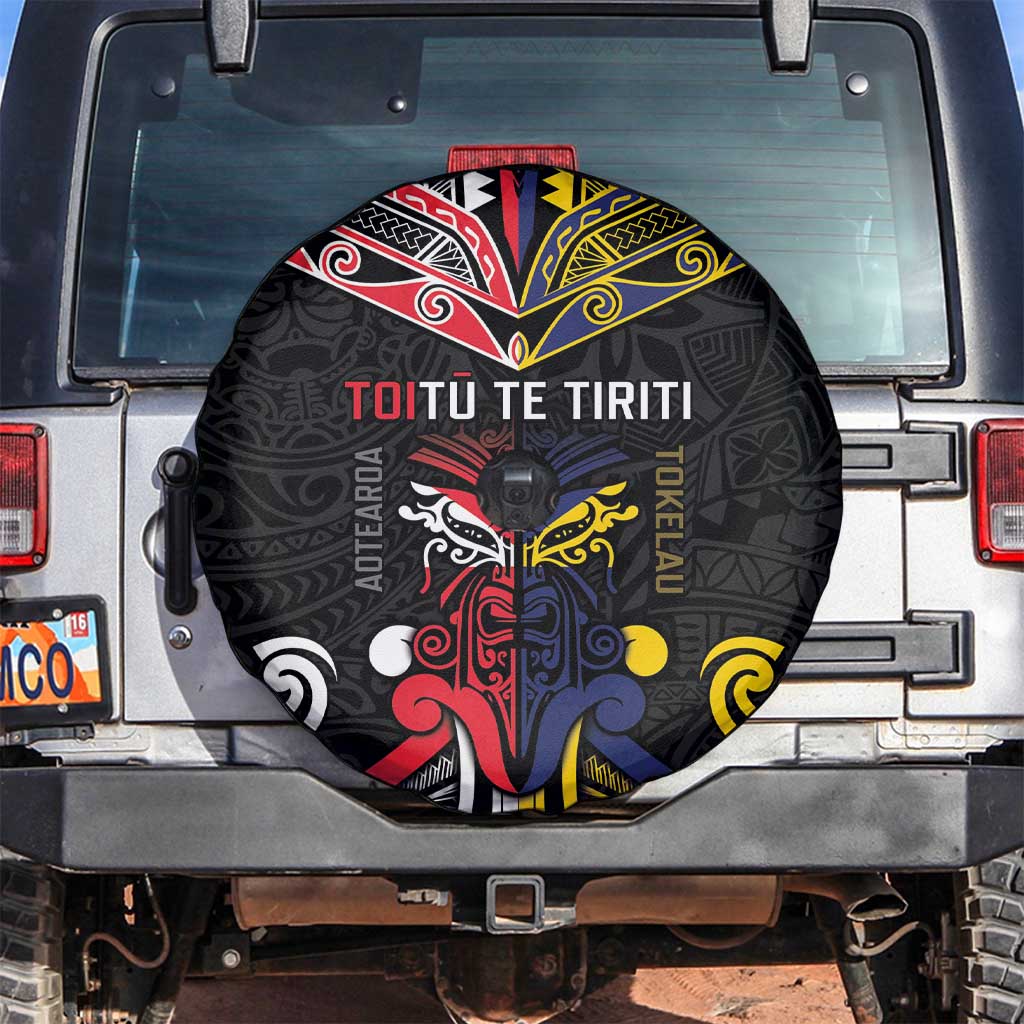 Tokelau And Aotearoa Spare Tire Cover Together For Te Tiriti O Waitangi LT05 Black - Polynesian Pride
