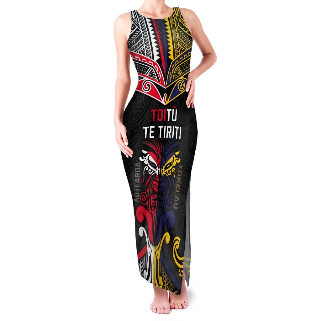 Tokelau And Aotearoa Tank Maxi Dress Together For Te Tiriti O Waitangi LT05 Women Black - Polynesian Pride
