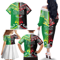 Cook Islands And Aotearoa Family Matching Off The Shoulder Long Sleeve Dress and Hawaiian Shirt Together For Te Tiriti O Waitangi