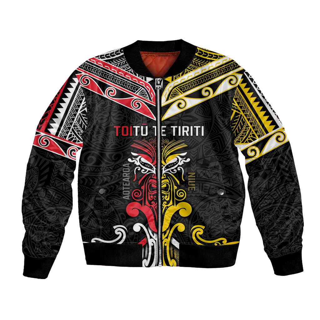 Niue And Aotearoa Bomber Jacket Together For Te Tiriti O Waitangi LT05 Unisex Black - Polynesian Pride