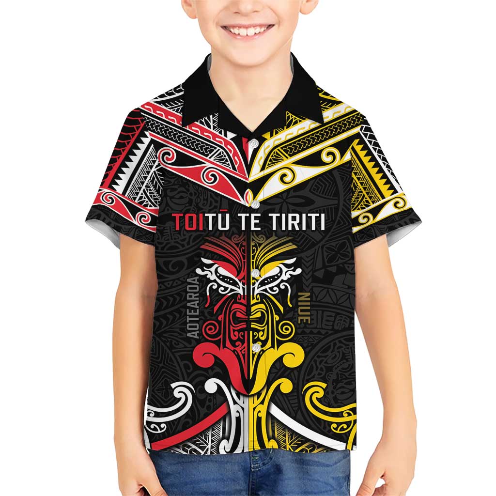 Niue And Aotearoa Kid Hawaiian Shirt Together For Te Tiriti O Waitangi LT05 Kid Black - Polynesian Pride