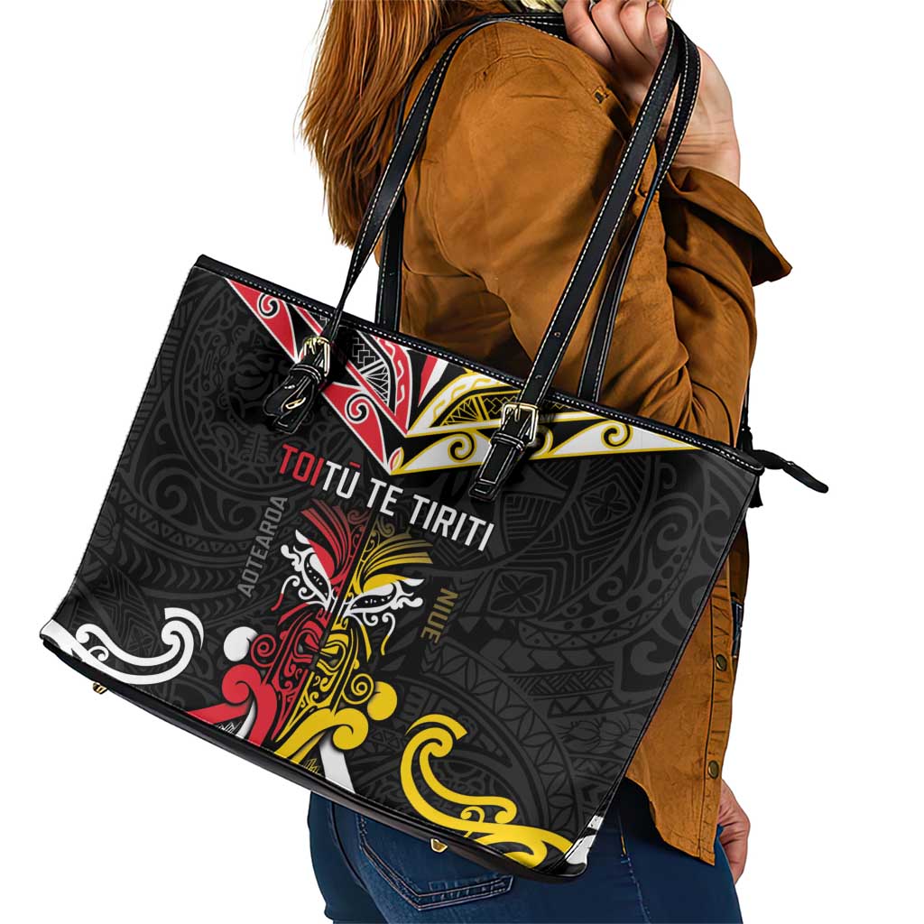 Niue And Aotearoa Leather Tote Bag Together For Te Tiriti O Waitangi