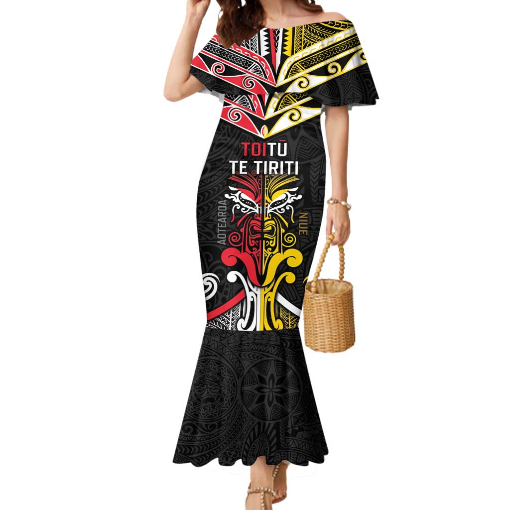 Niue And Aotearoa Mermaid Dress Together For Te Tiriti O Waitangi LT05 Women Black - Polynesian Pride