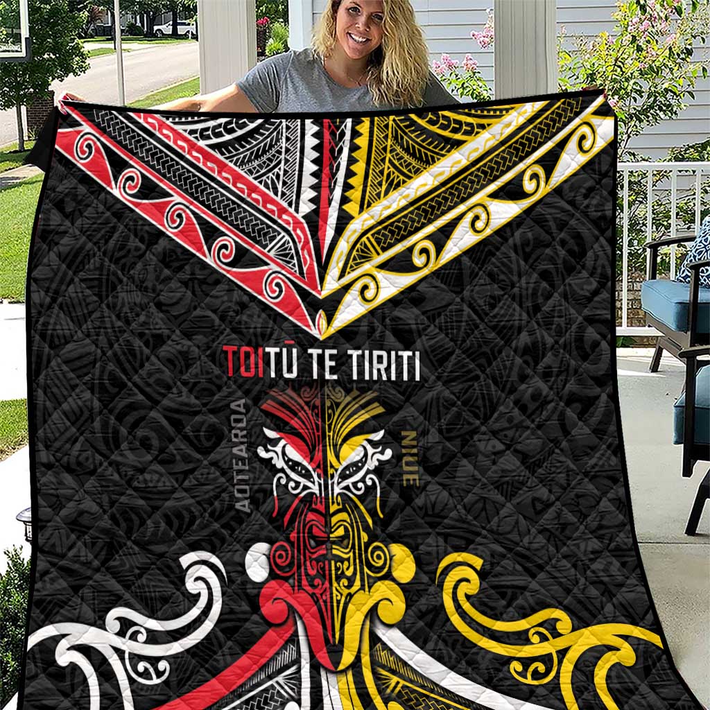 Niue And Aotearoa Quilt Together For Te Tiriti O Waitangi LT05 Black - Polynesian Pride