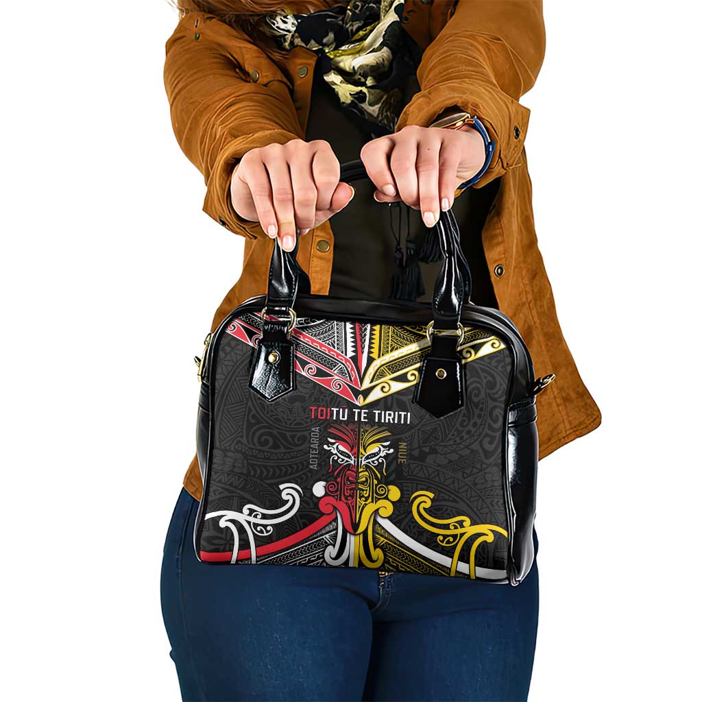 Niue And Aotearoa Shoulder Handbag Together For Te Tiriti O Waitangi LT05 One Size Black - Polynesian Pride
