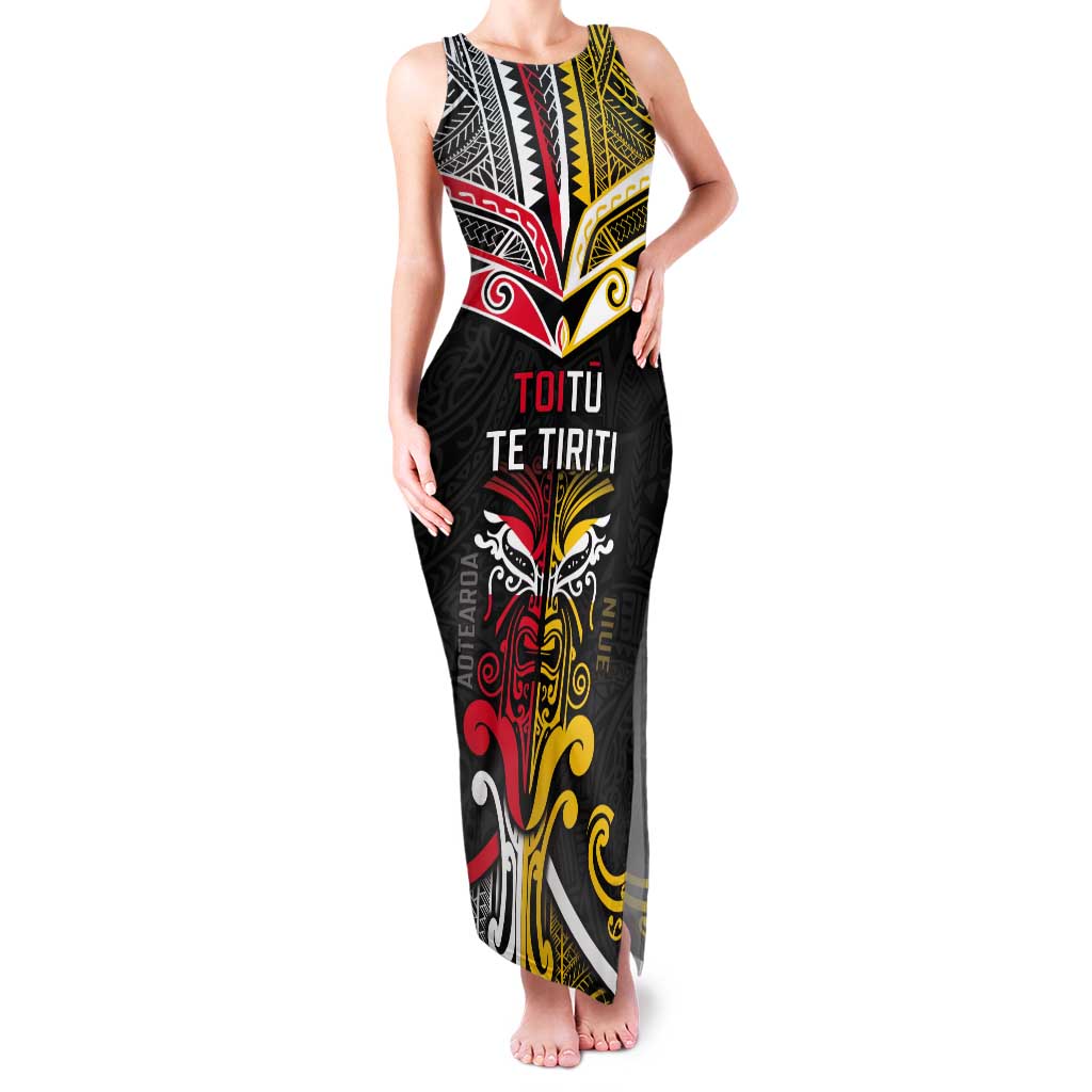 Niue And Aotearoa Tank Maxi Dress Together For Te Tiriti O Waitangi LT05 Women Black - Polynesian Pride