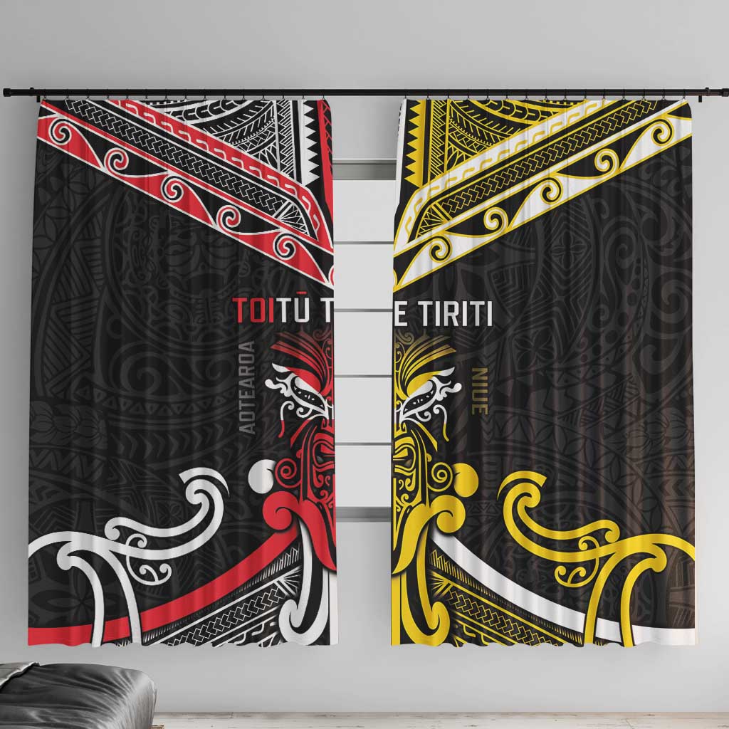 Niue And Aotearoa Window Curtain Together For Te Tiriti O Waitangi LT05 With Hooks Black - Polynesian Pride