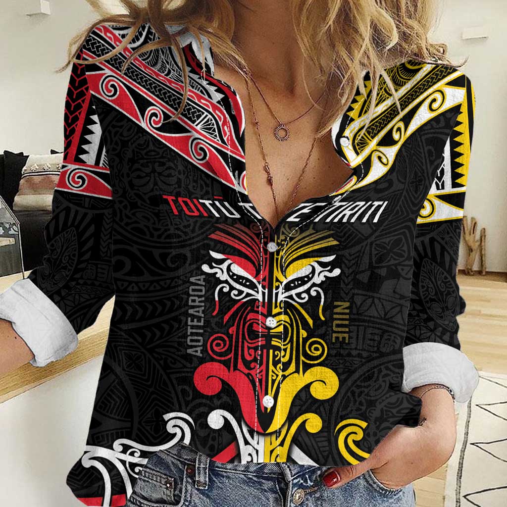 Niue And Aotearoa Women Casual Shirt Together For Te Tiriti O Waitangi LT05 Female Black - Polynesian Pride