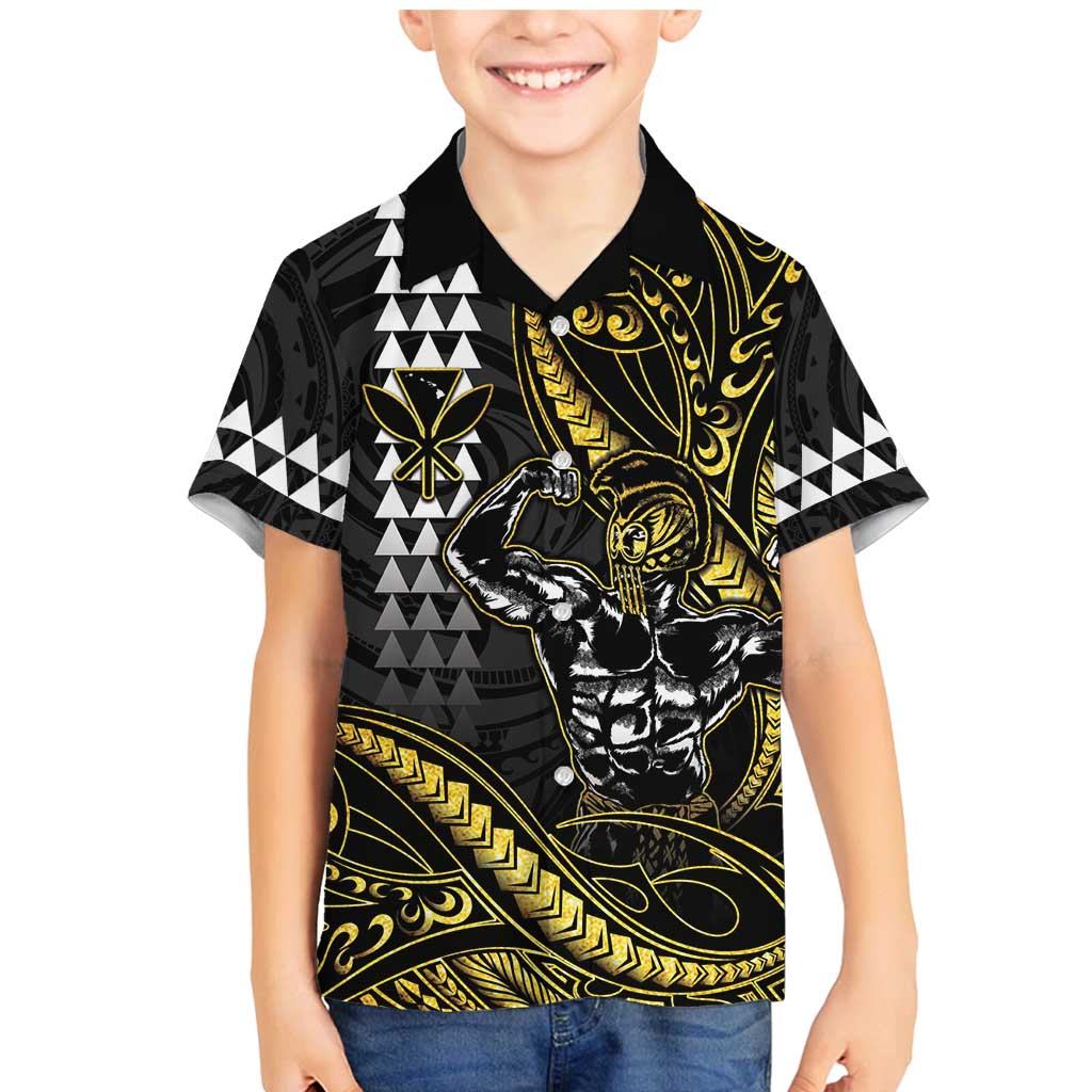 Hawaii Ikaika Warrior Helmet Family Matching Mermaid Dress and Hawaiian Shirt Gold Style
