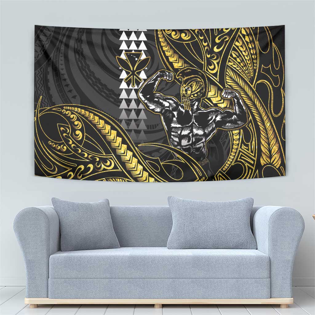 Hawaii Ikaika Warrior Helmet Tapestry Gold Style