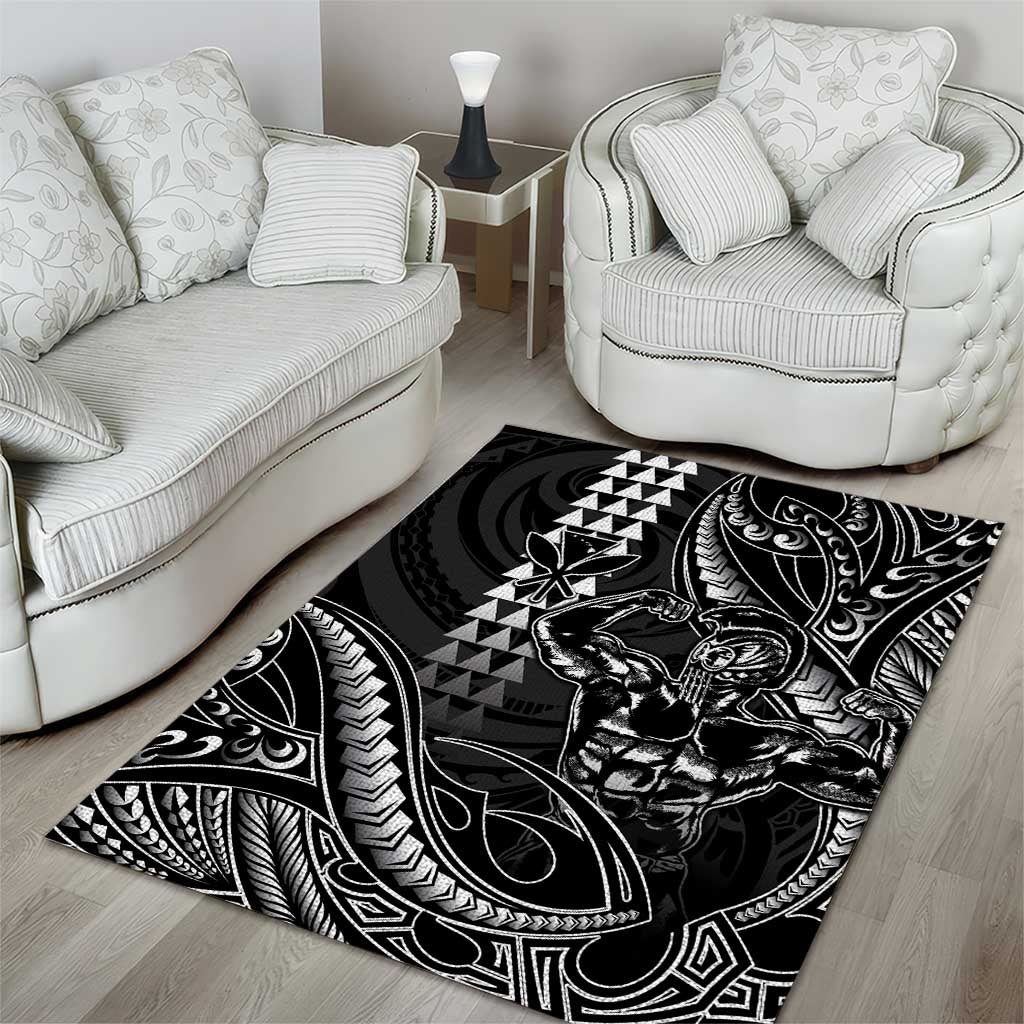 Hawaii Ikaika Warrior Helmet Area Rug Black Tribal Tattoo