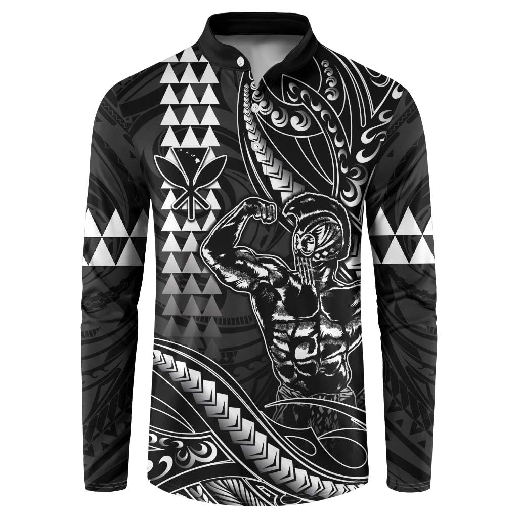 Hawaii Ikaika Warrior Helmet Button Sweatshirt Black Tribal Tattoo