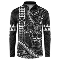 Hawaii Ikaika Warrior Helmet Button Sweatshirt Black Tribal Tattoo