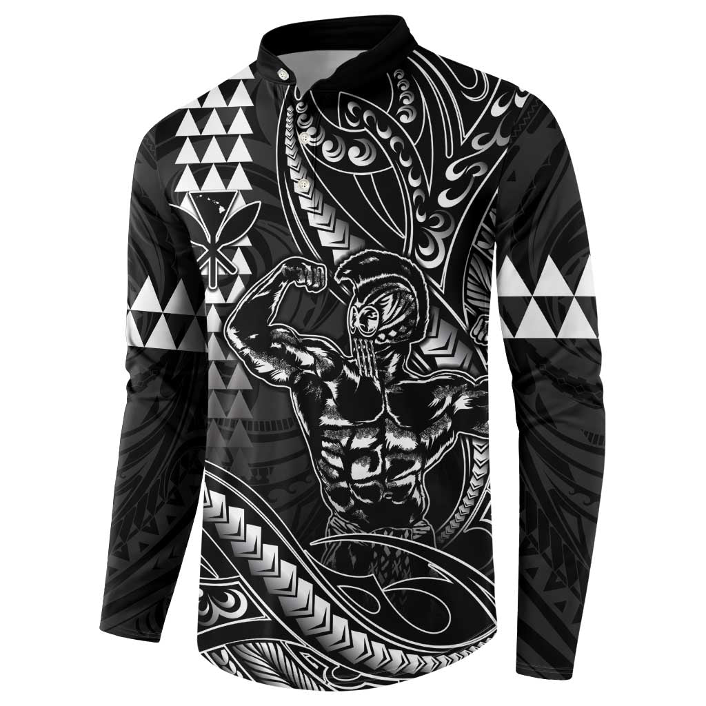 Hawaii Ikaika Warrior Helmet Button Sweatshirt Black Tribal Tattoo