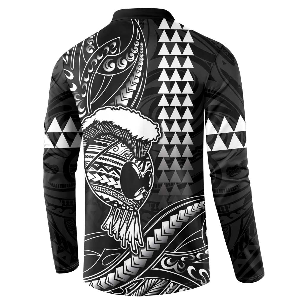 Hawaii Ikaika Warrior Helmet Button Sweatshirt Black Tribal Tattoo
