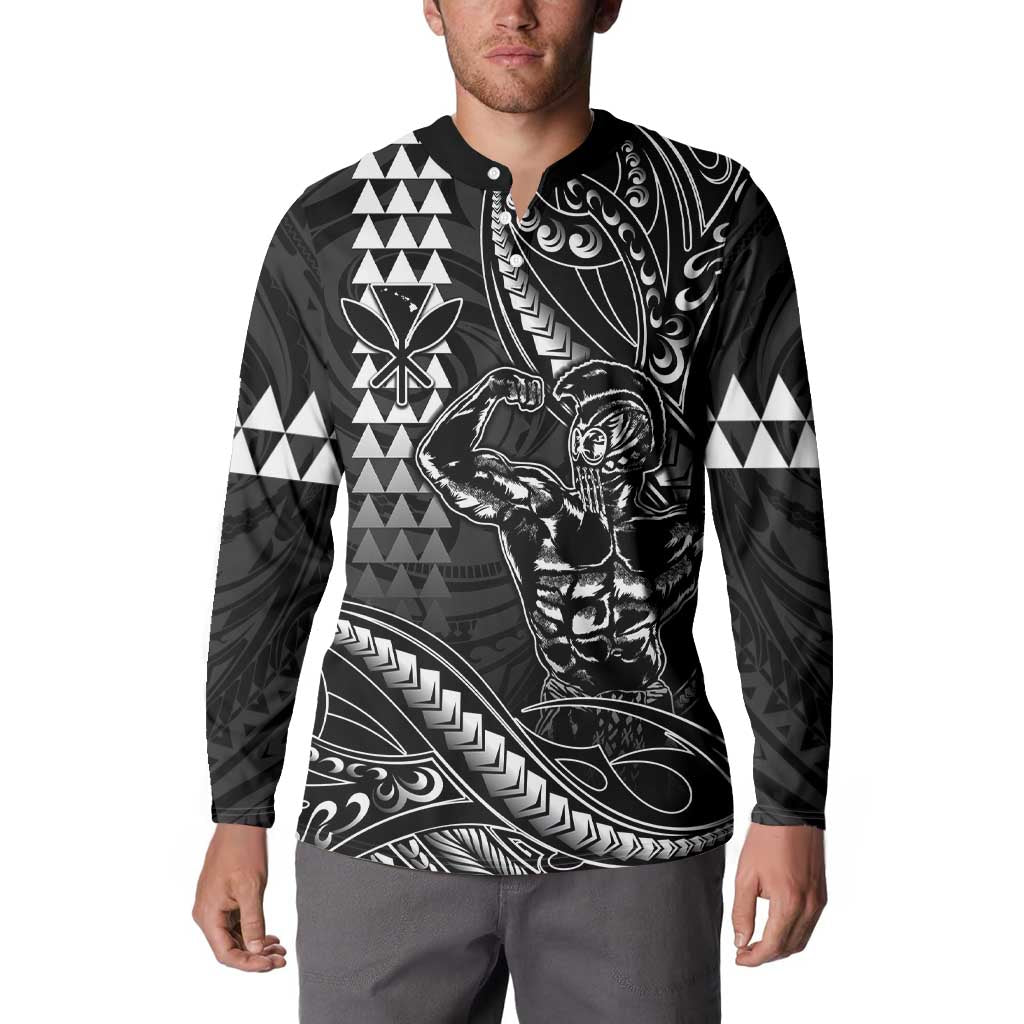 Hawaii Ikaika Warrior Helmet Button Sweatshirt Black Tribal Tattoo