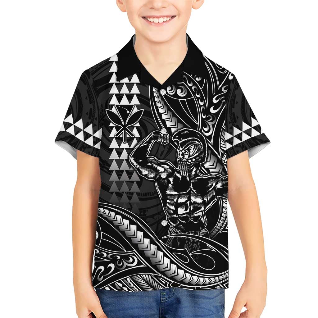 Hawaii Ikaika Warrior Helmet Kid Hawaiian Shirt Black Tribal Tattoo