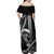 Hawaii Ikaika Warrior Helmet Off Shoulder Maxi Dress Black Tribal Tattoo