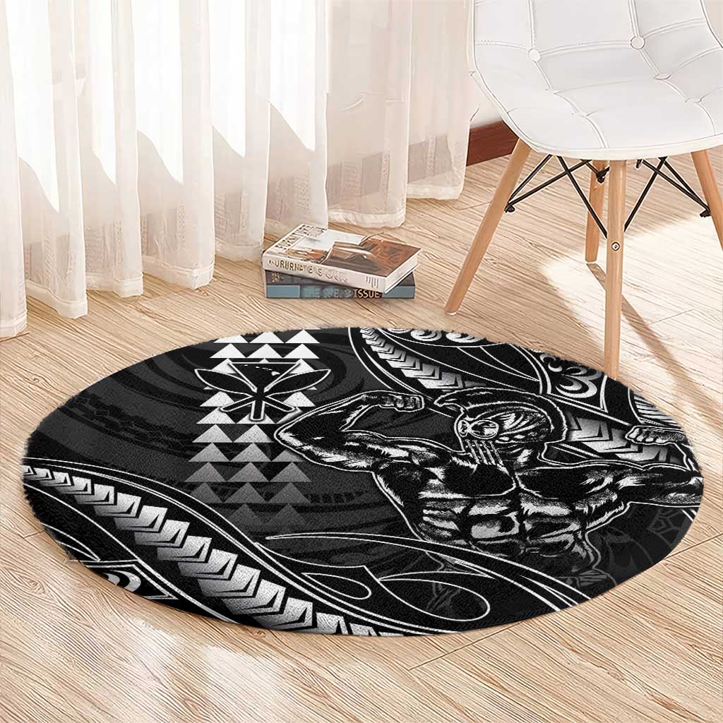 Hawaii Ikaika Warrior Helmet Round Carpet Black Tribal Tattoo