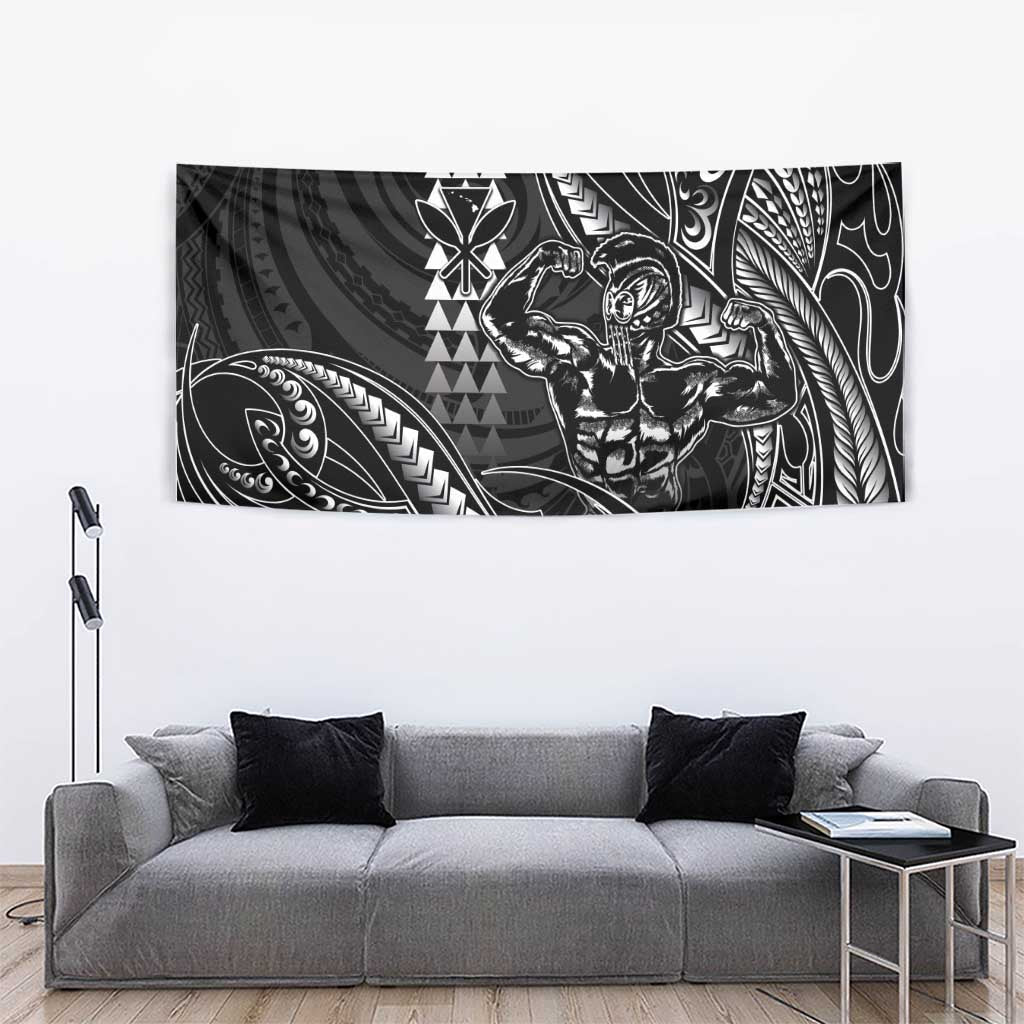 Hawaii Ikaika Warrior Helmet Tapestry Black Tribal Tattoo