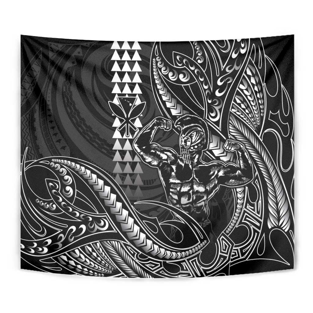 Hawaii Ikaika Warrior Helmet Tapestry Black Tribal Tattoo