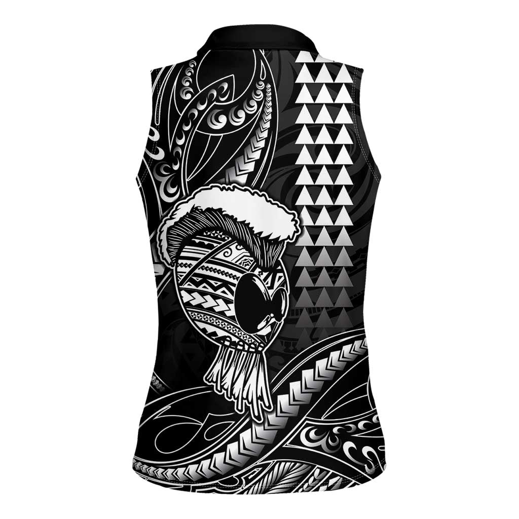 Hawaii Ikaika Warrior Helmet Women Sleeveless Polo Shirt Black Tribal Tattoo