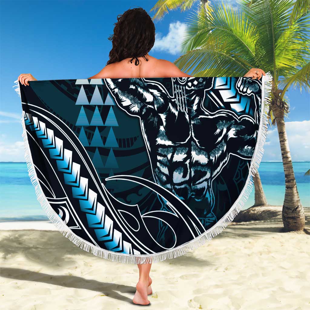 Hawaii Ikaika Warrior Helmet Beach Blanket Blue Tribal Tattoo