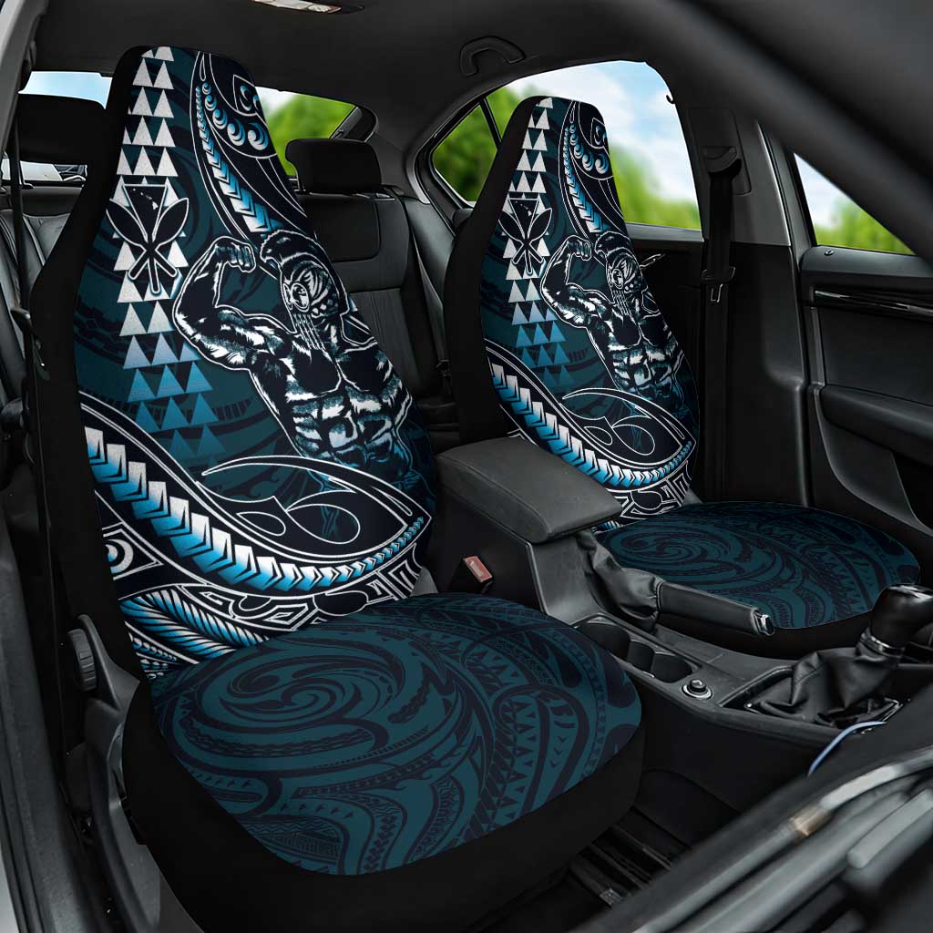 Hawaii Ikaika Warrior Helmet Car Seat Cover Blue Tribal Tattoo