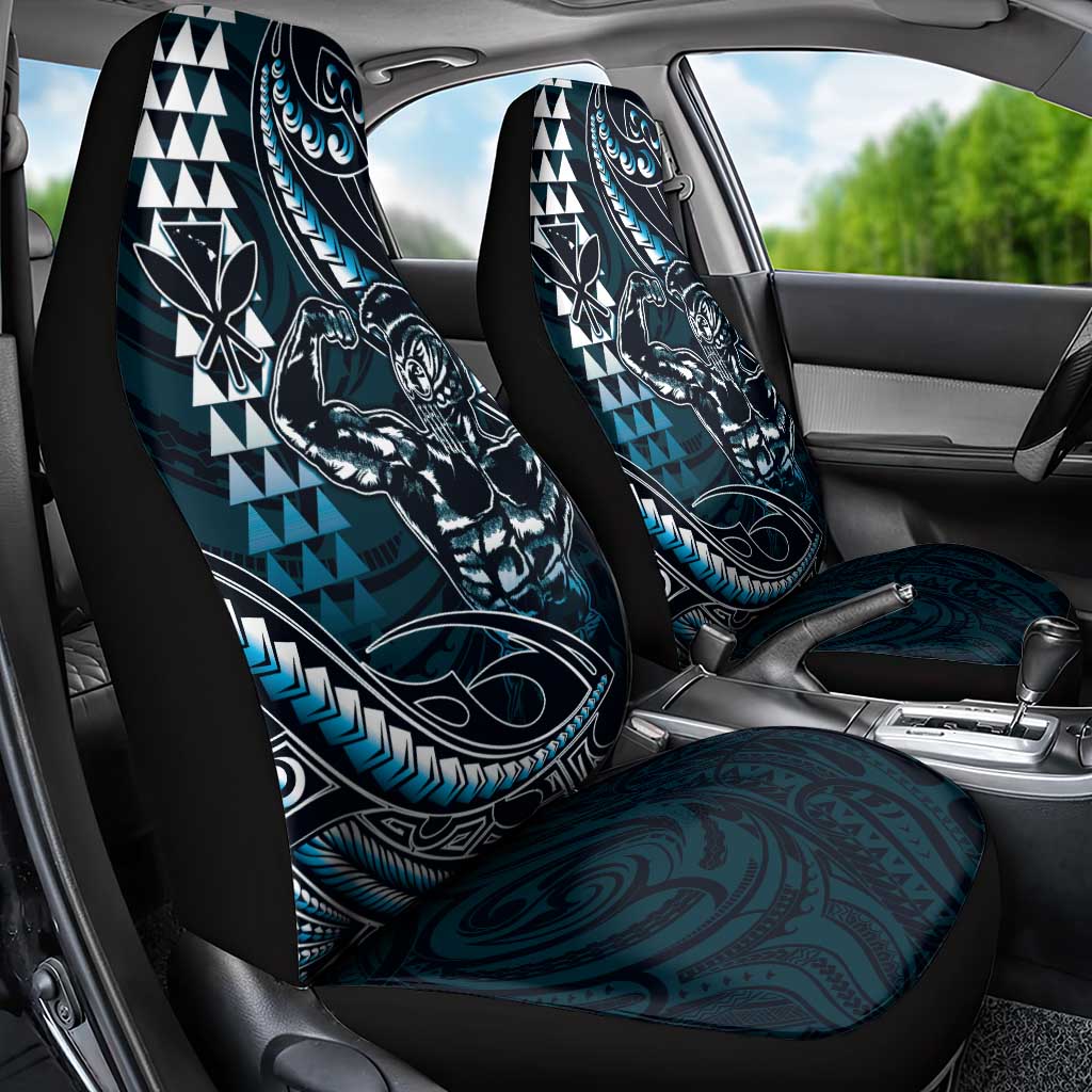 Hawaii Ikaika Warrior Helmet Car Seat Cover Blue Tribal Tattoo