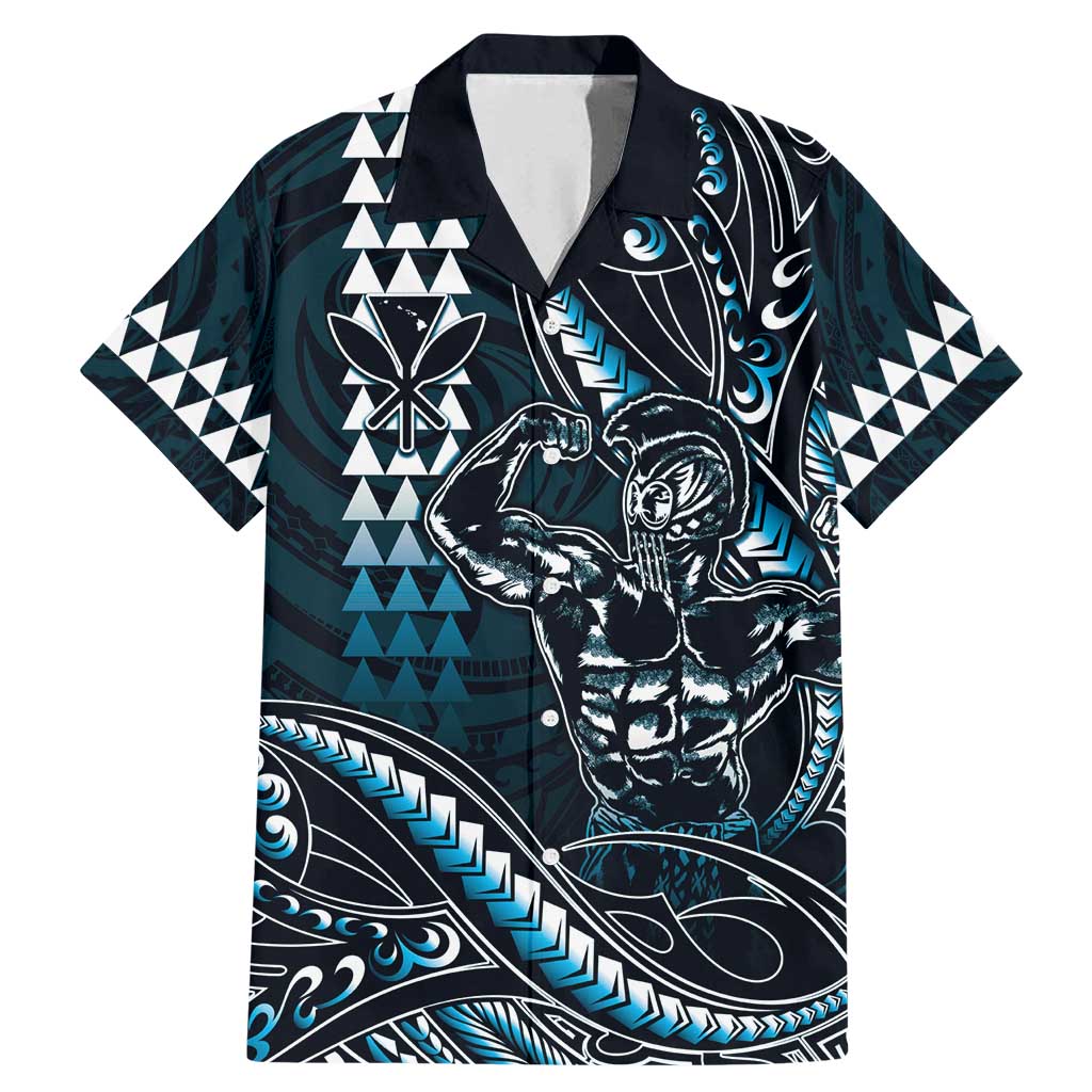 Hawaii Ikaika Warrior Helmet Family Matching Mermaid Dress and Hawaiian Shirt Blue Tribal Tattoo