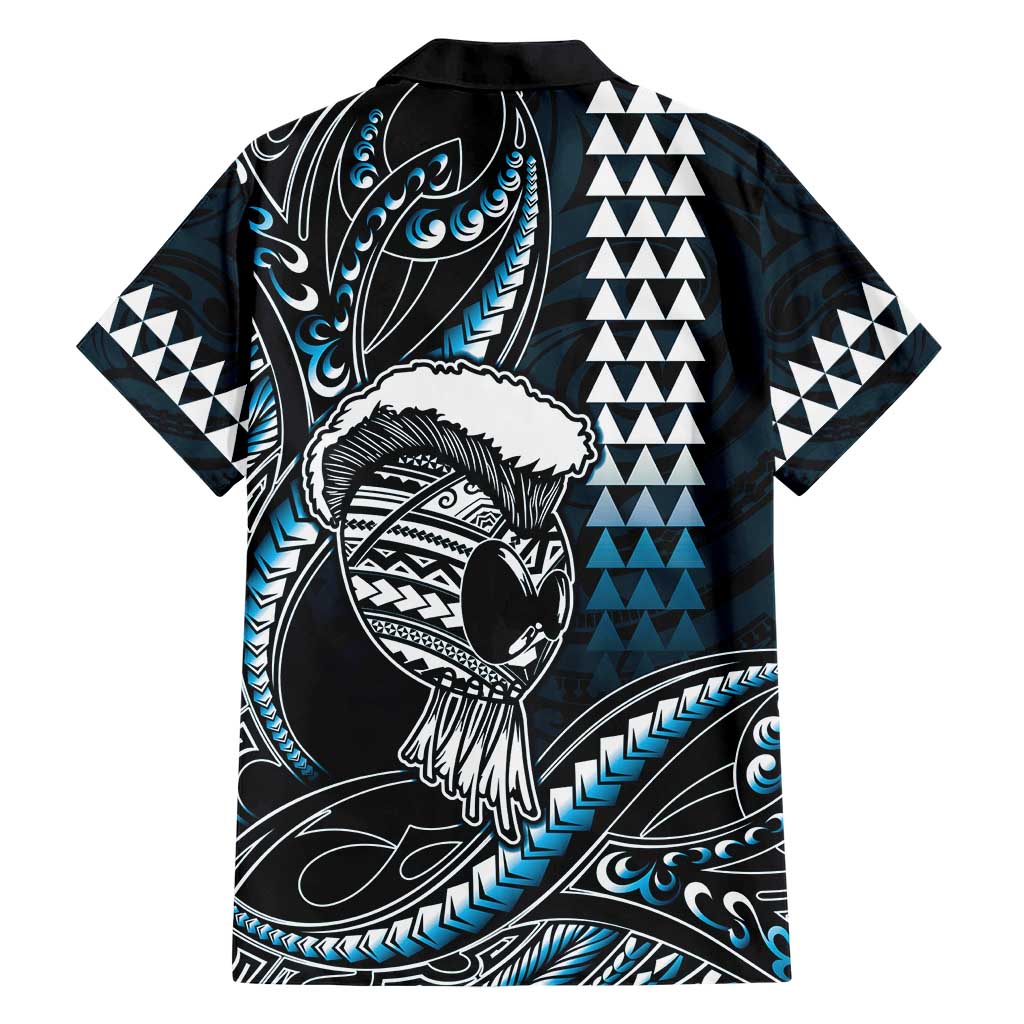 Hawaii Ikaika Warrior Helmet Hawaiian Shirt Blue Tribal Tattoo