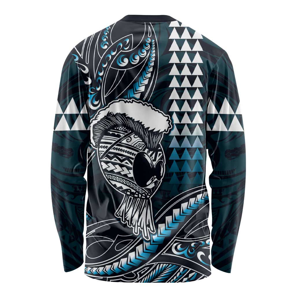 Hawaii Ikaika Warrior Helmet Long Sleeve Shirt Blue Tribal Tattoo