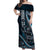 Hawaii Ikaika Warrior Helmet Off Shoulder Maxi Dress Blue Tribal Tattoo