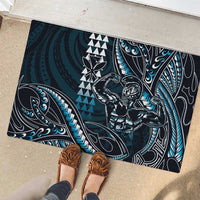 Hawaii Ikaika Warrior Helmet Rubber Doormat Blue Tribal Tattoo