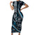 Hawaii Ikaika Warrior Helmet Short Sleeve Bodycon Dress Blue Tribal Tattoo