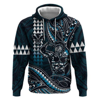 Hawaii Ikaika Warrior Helmet Zip Hoodie Blue Tribal Tattoo