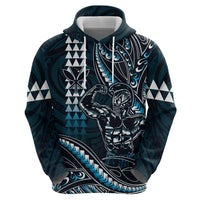Hawaii Ikaika Warrior Helmet Zip Hoodie Blue Tribal Tattoo