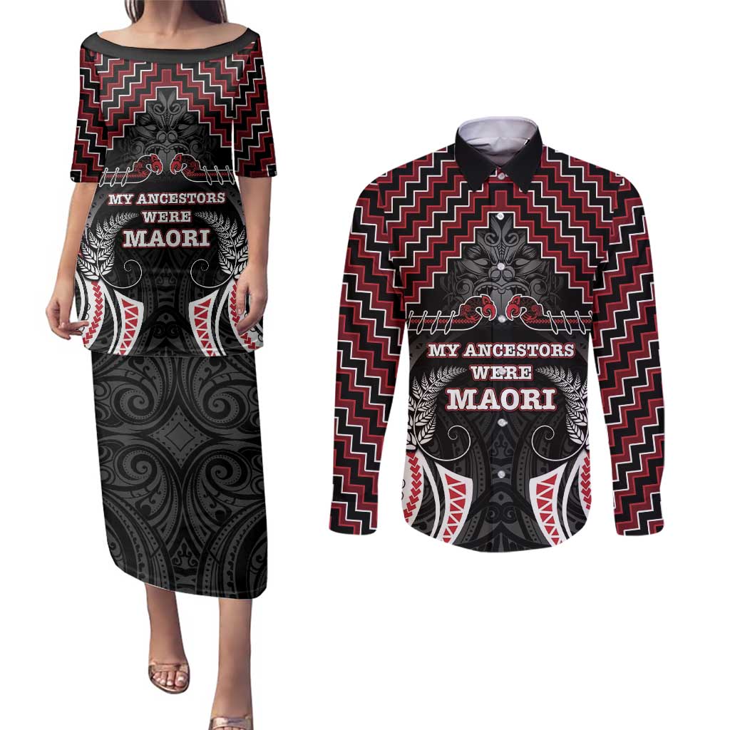 Aotearoa Couples Matching Puletasi and Long Sleeve Button Shirt Proud To Be Maori LT05 Red - Polynesian Pride