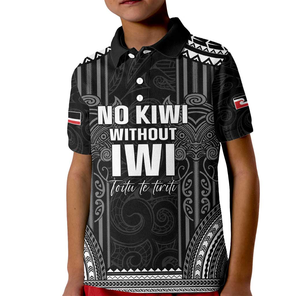 Aotearoa Toitu Te Tiriti Kid Polo Shirt No Kiwi Without Iwi LT05 Kid Black - Polynesian Pride