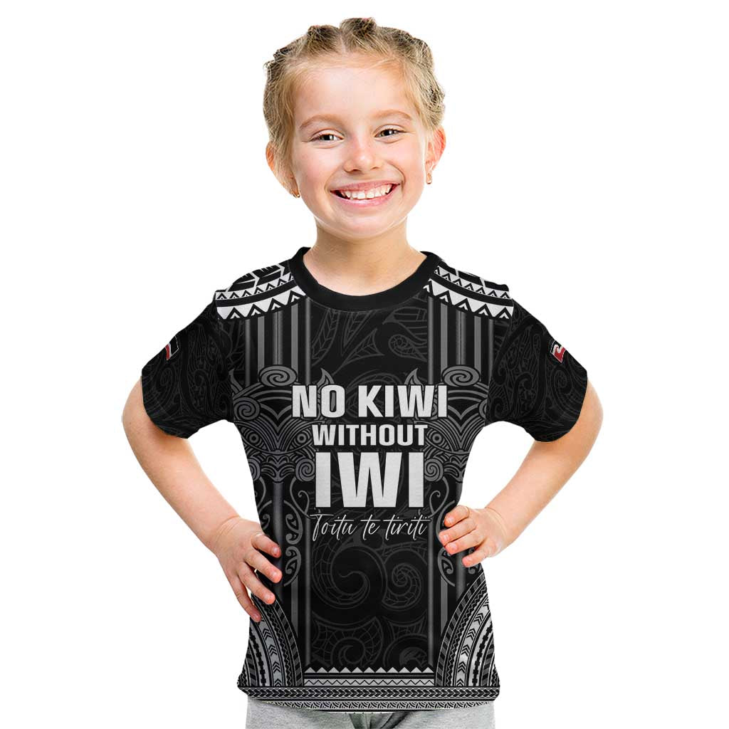 Aotearoa Toitu Te Tiriti Kid T Shirt No Kiwi Without Iwi LT05 Black - Polynesian Pride