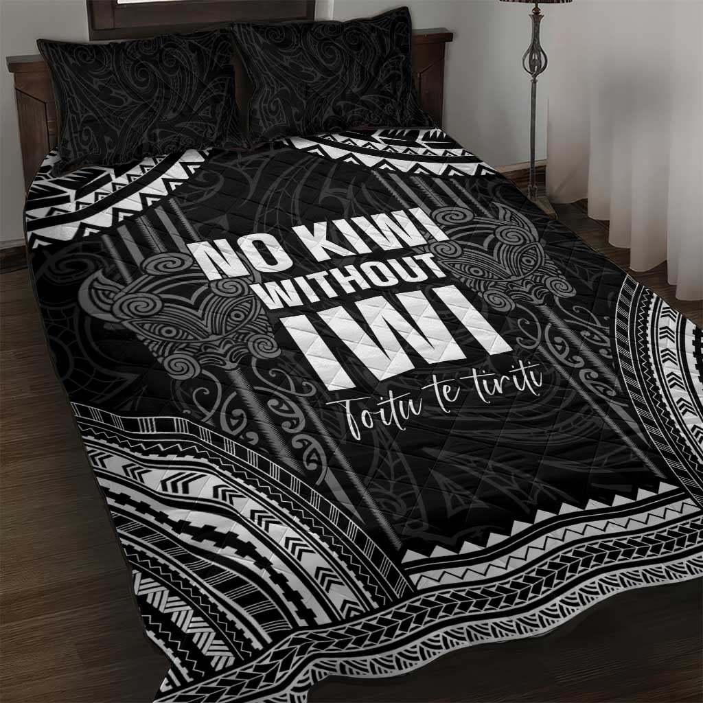 Aotearoa Toitu Te Tiriti Quilt Bed Set No Kiwi Without Iwi LT05 Black - Polynesian Pride