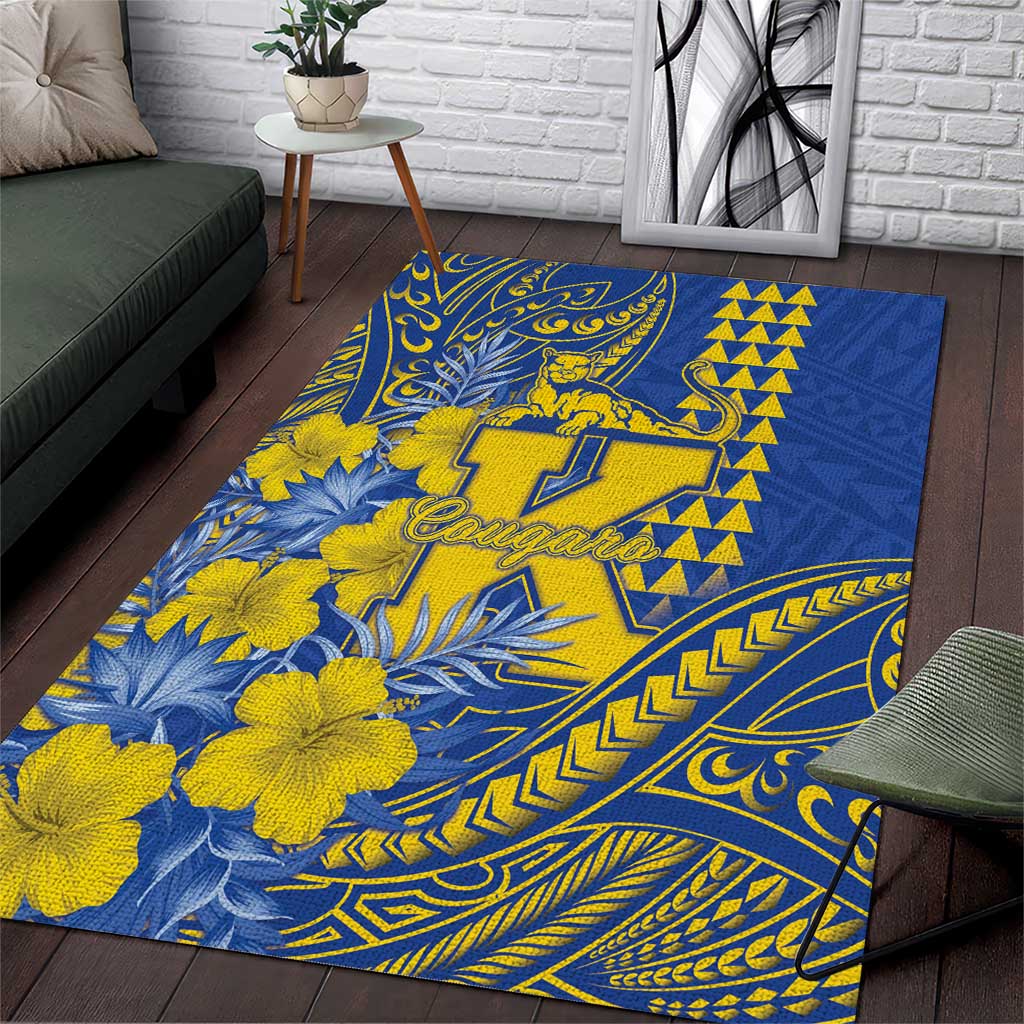 Hawaii Kaiser High School Area Rug Tribal Tattoo With Hibiscus Flowers