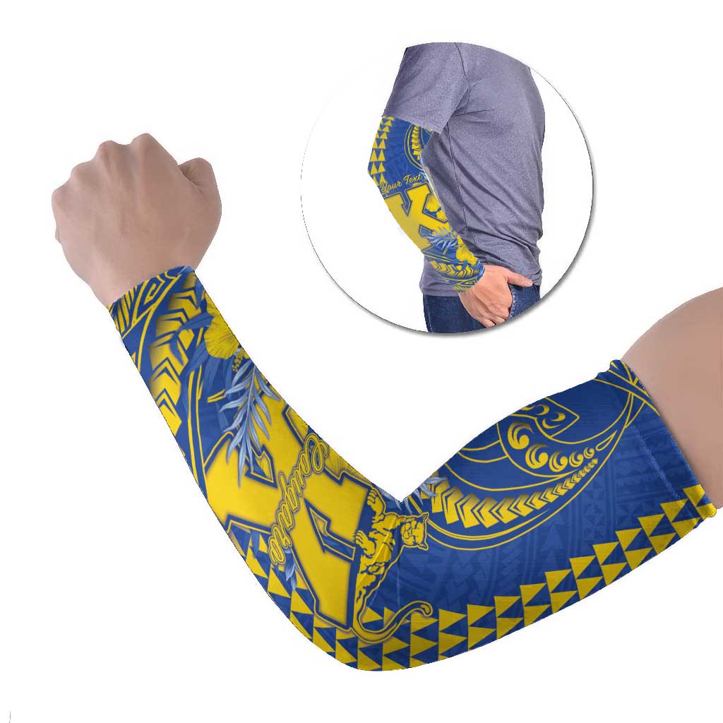 Personalised Hawaii Kaiser High School Arm Sleeves Tribal Tattoo With Hibiscus Flowers LT05 Set of 2 Blue - Polynesian Pride
